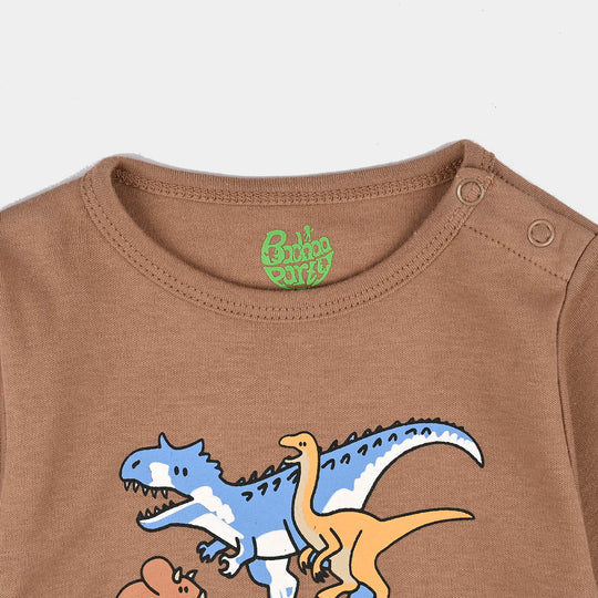 Infant Boys Cotton Interlock Fashion Romper Dino Friends- Brown
