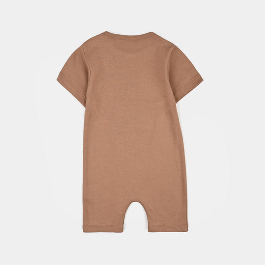 Infant Boys Cotton Interlock Fashion Romper Dino Friends- Brown