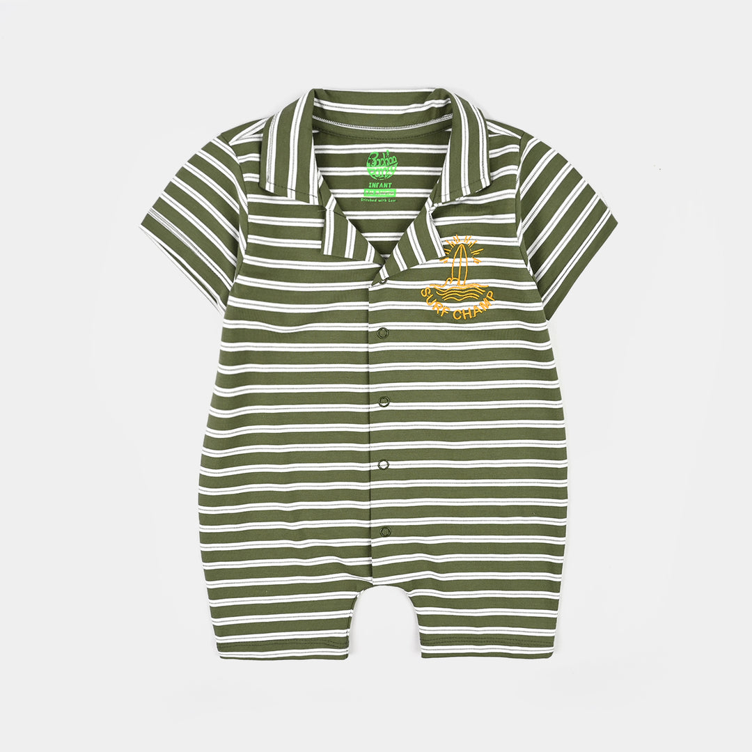 Infant Boys Yarn Dyed Fashion Romper Surf Champ-Green