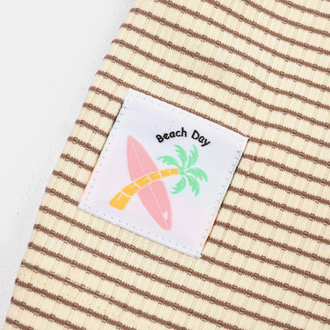 Infant Boys Yarn Dyed T-Shirt Beach Day-BROWN