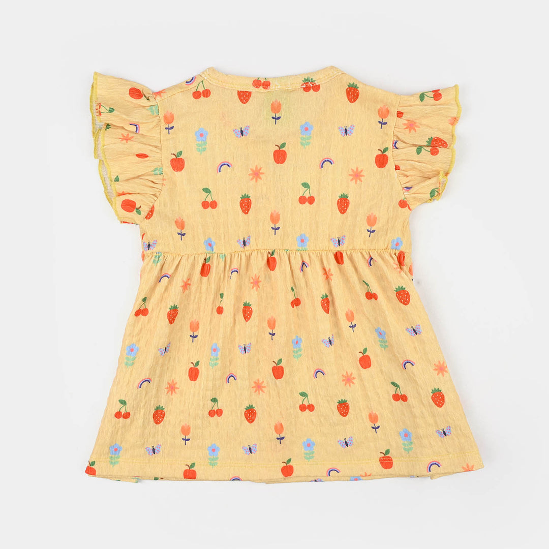 Infant Girls Seer Sucker Frock Fruits-Yellow