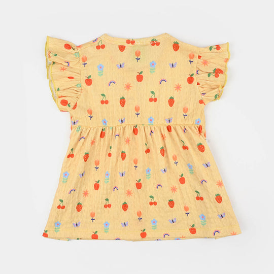 Infant Girls Seer Sucker Frock Fruits-Yellow