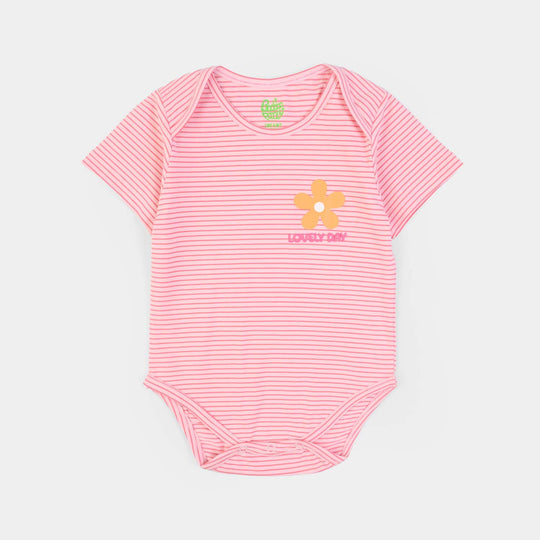 Infant Girls Yarn Dyed Basic Romper Lovely Day-Pink