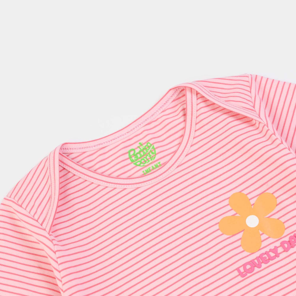 Infant Girls Yarn Dyed Basic Romper Lovely Day-Pink