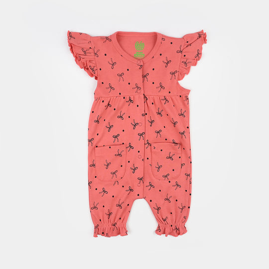 Infant Girls Cotton Interlock Fashion Romper Doted Bow-Pink