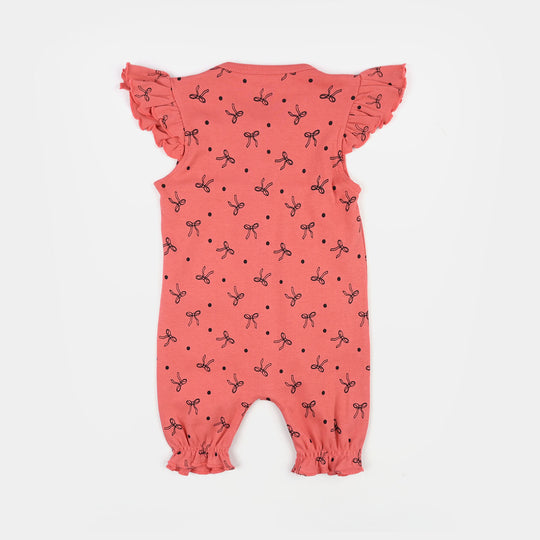 Infant Girls Cotton Interlock Fashion Romper Doted Bow-Pink