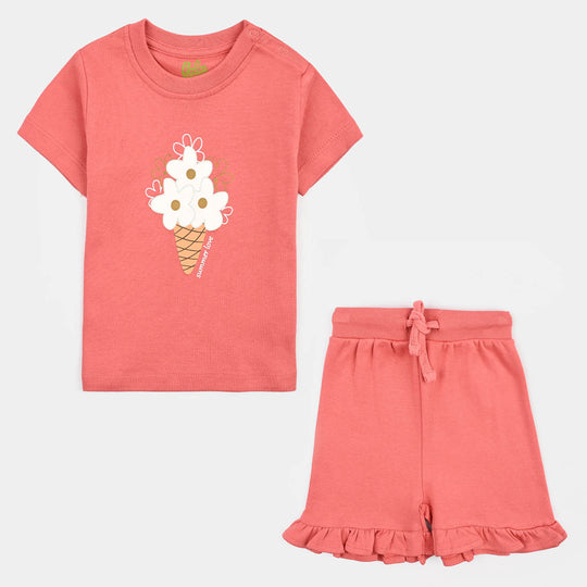 Infant Girls Cotton Interlock 2 Piece Suit Summer Love-Pink