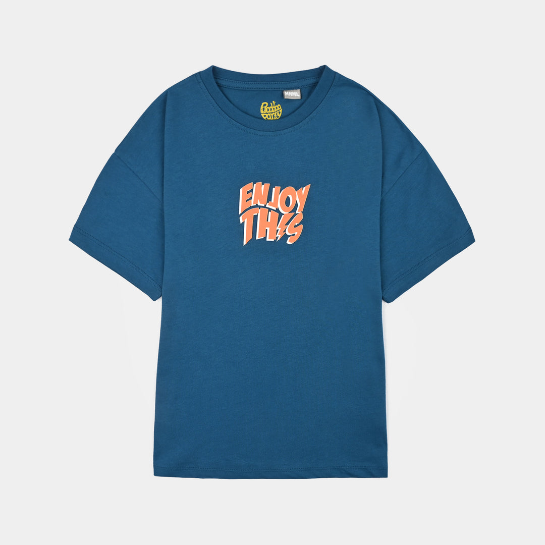 Boys Cotton Jersey T-Shirt Enjoy This-BLUE