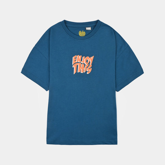 Boys Cotton Jersey T-Shirt Enjoy This-BLUE