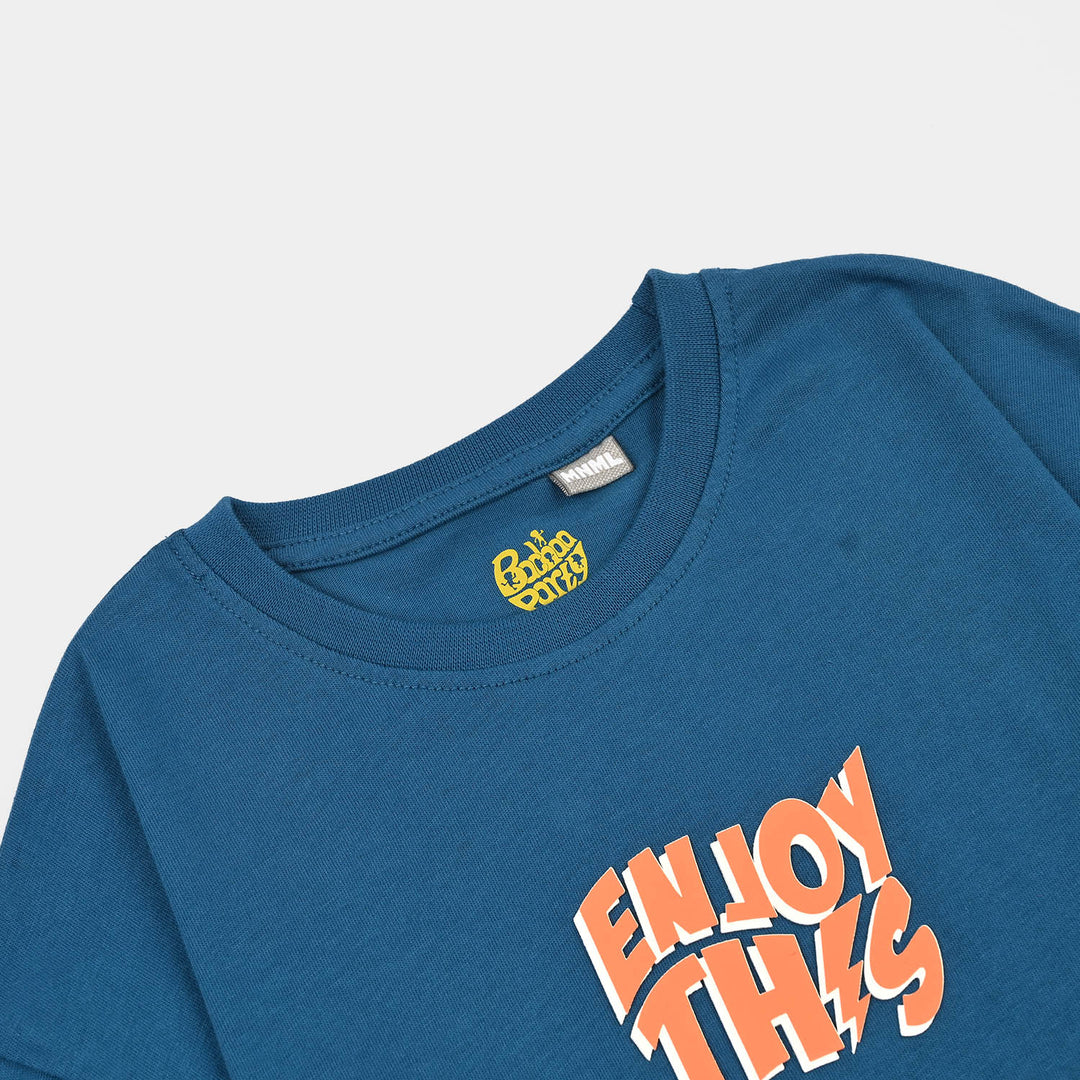 Boys Cotton Jersey T-Shirt Enjoy This-BLUE