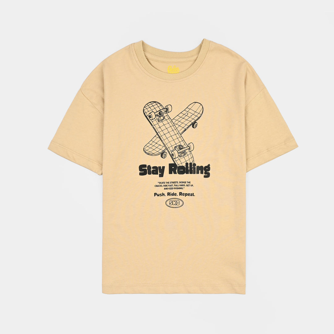 Boys Cotton Jersey T-Shirt Go one step-BROWN