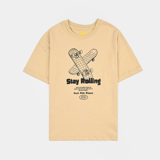 Boys Cotton Jersey T-Shirt Go one step-BROWN