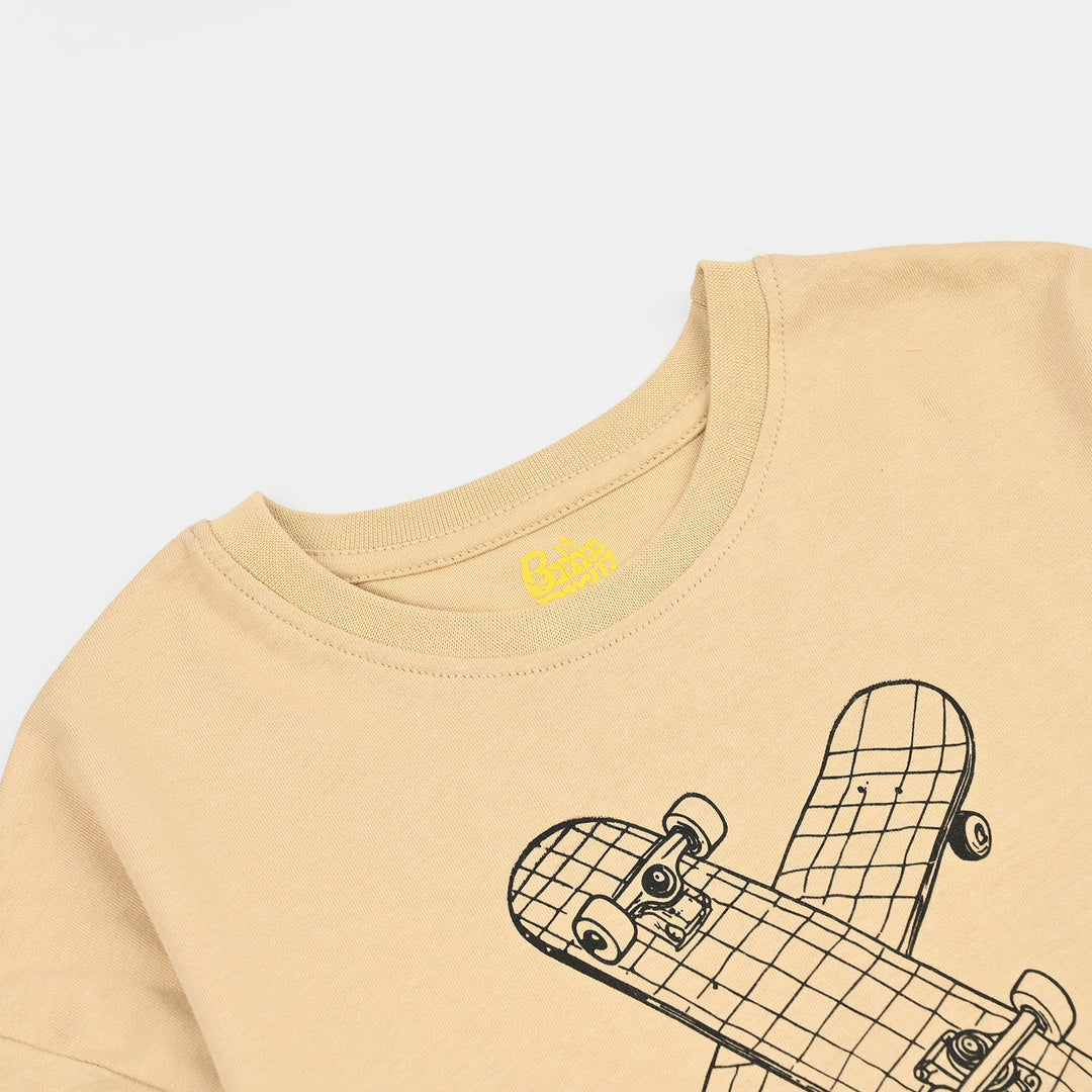Boys Cotton Jersey T-Shirt Go one step-BROWN