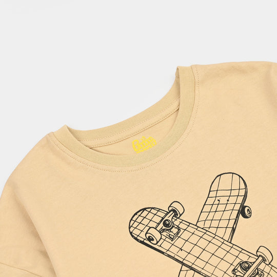 Boys Cotton Jersey T-Shirt Go one step-BROWN