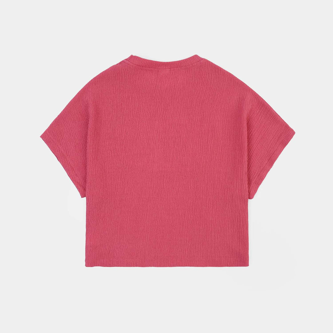 Girls Poly Crinkle 2 Piece suit Unique-Pink