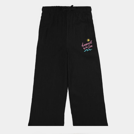 Girls Knitted Crinkle Pyjama Happiest By The Sea-BLACK