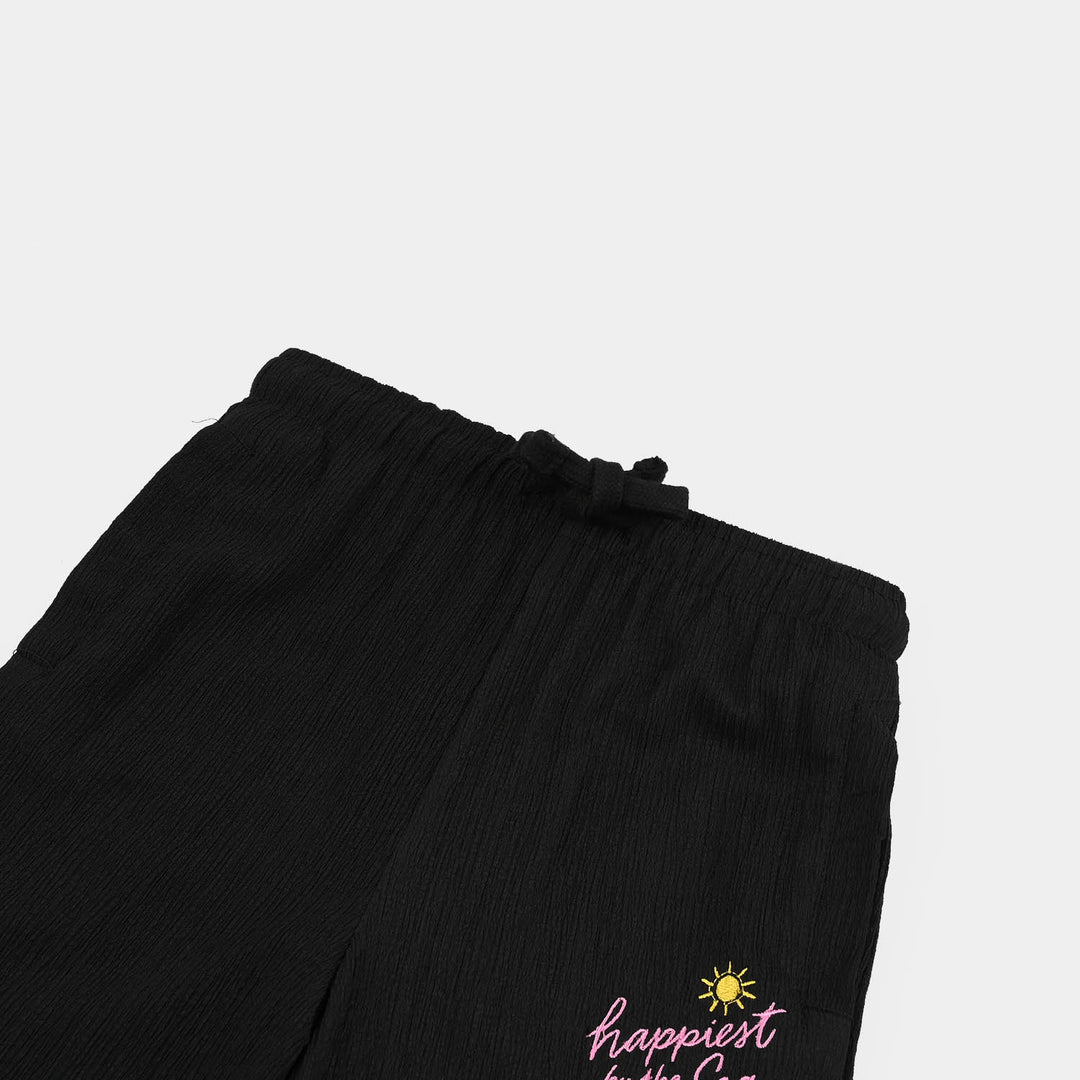 Girls Knitted Crinkle Pyjama Happiest By The Sea-BLACK