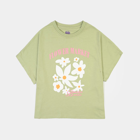 Girls Cotton Jersey T-Shirt H/S Flower Market-GREEN