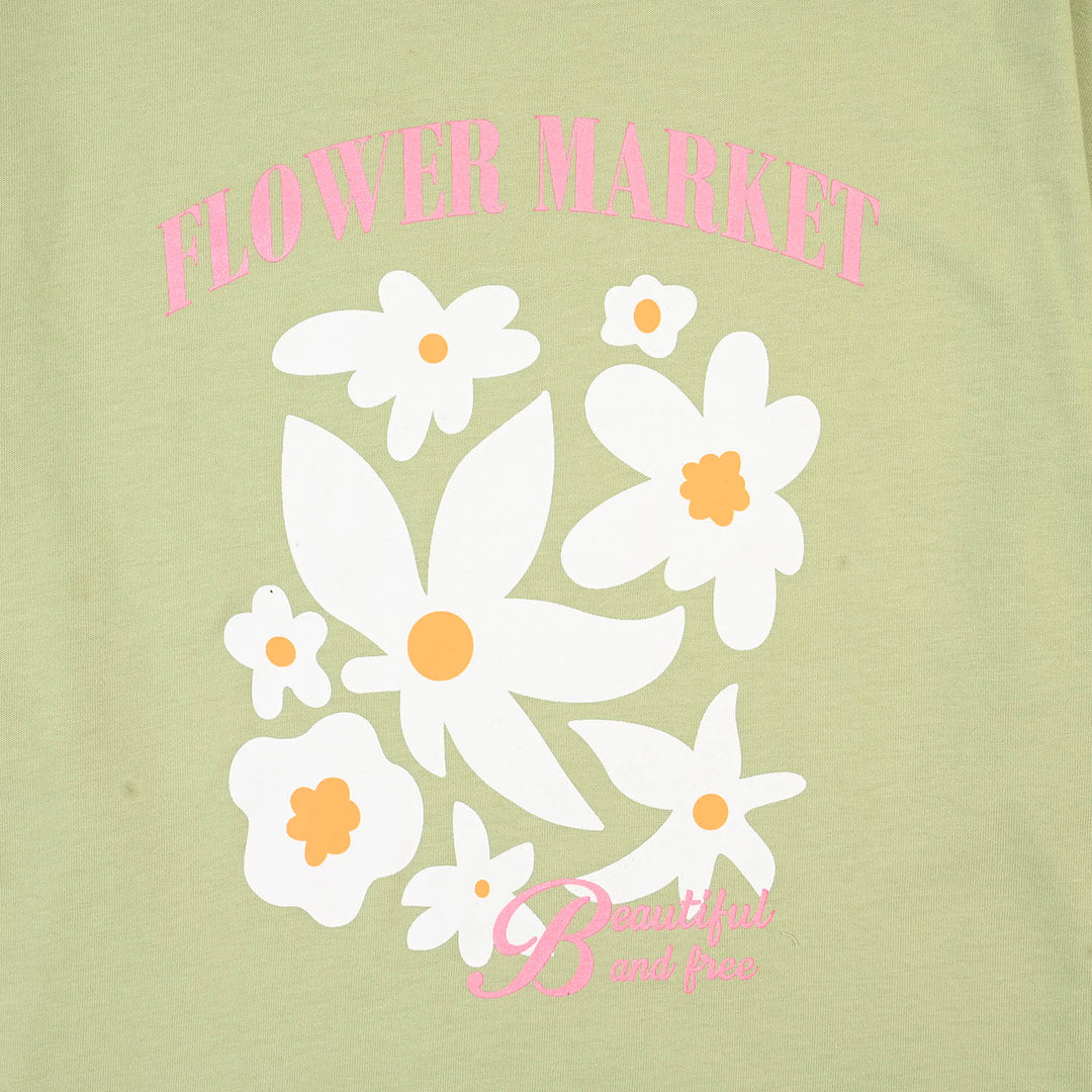 Girls Cotton Jersey T-Shirt H/S Flower Market-GREEN