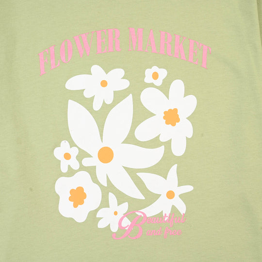 Girls Cotton Jersey T-Shirt H/S Flower Market-GREEN