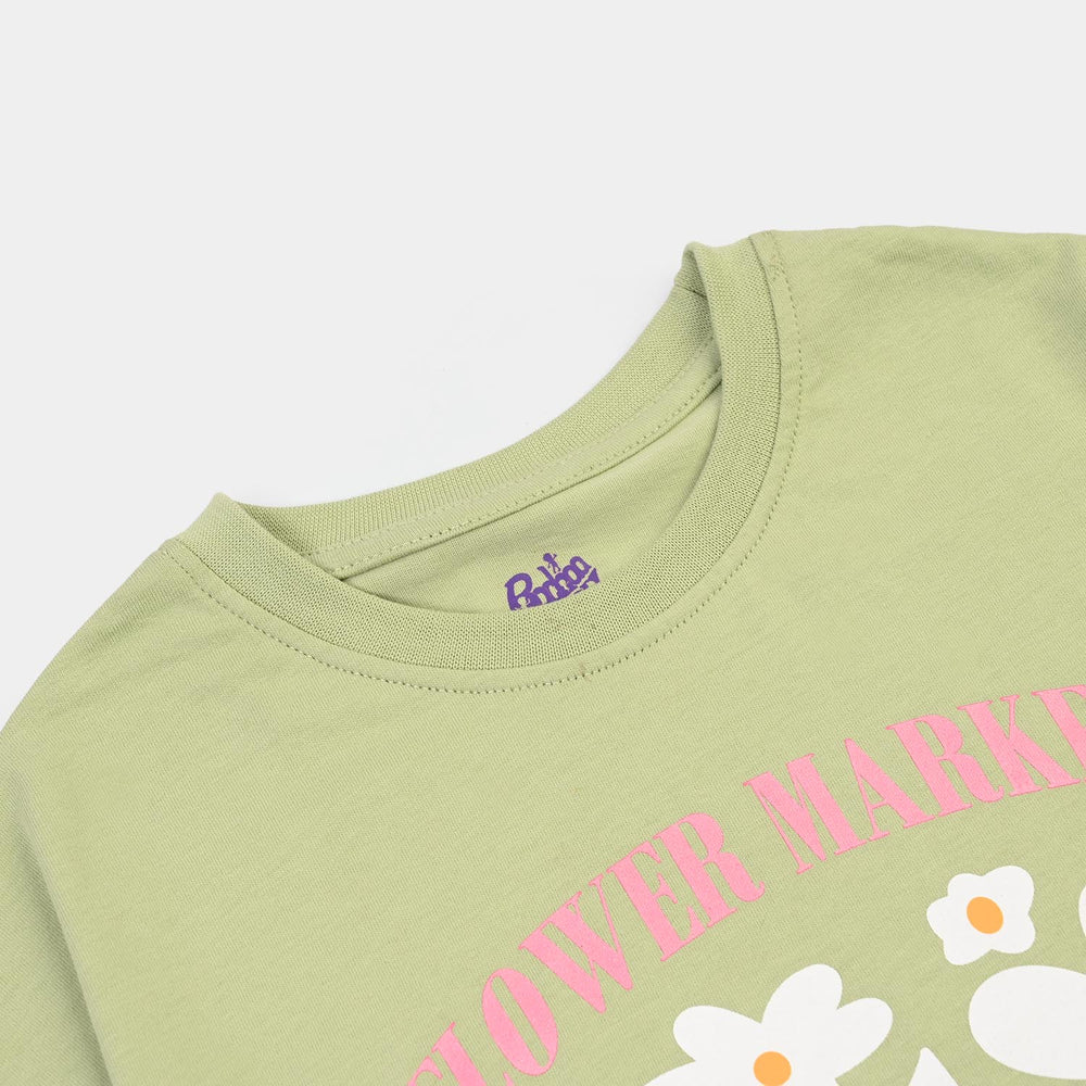 Girls Cotton Jersey T-Shirt H/S Flower Market-GREEN