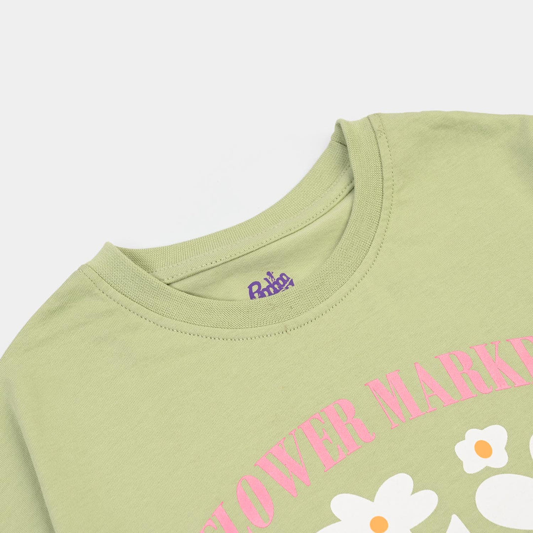 Girls Cotton Jersey T-Shirt H/S Flower Market-GREEN