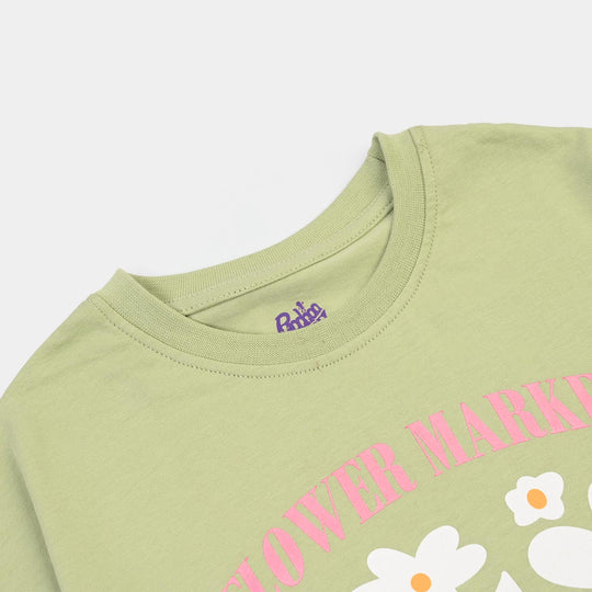 Girls Cotton Jersey T-Shirt H/S Flower Market-GREEN