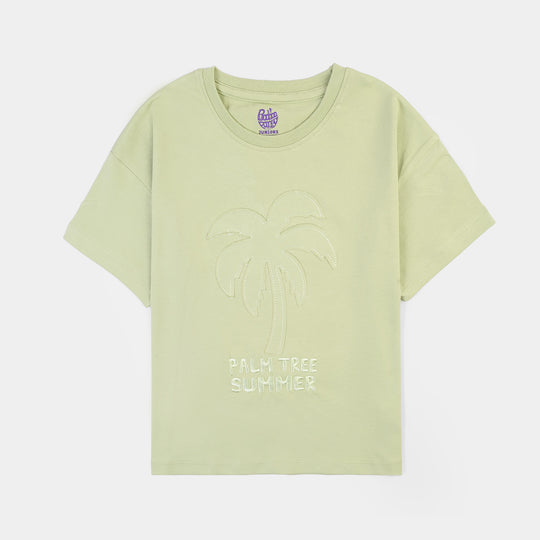Girls Cotton Jersey T-Shirt H/S Palm Tree-GREEN