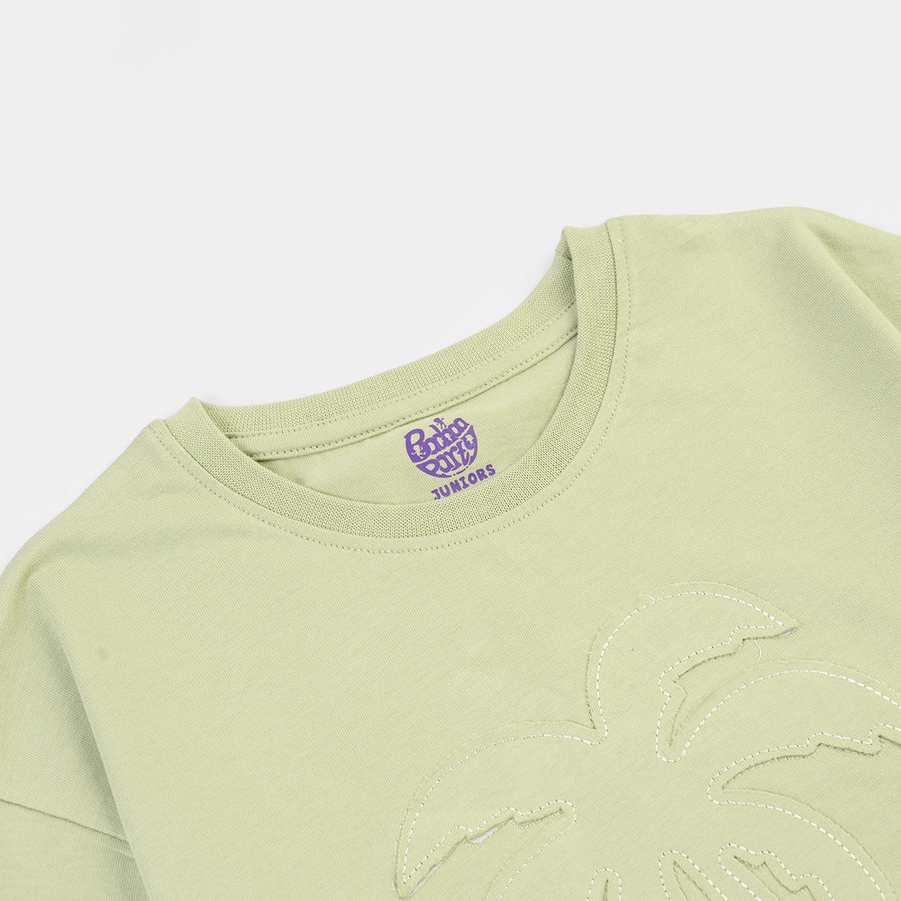 Girls Cotton Jersey T-Shirt H/S Palm Tree-GREEN
