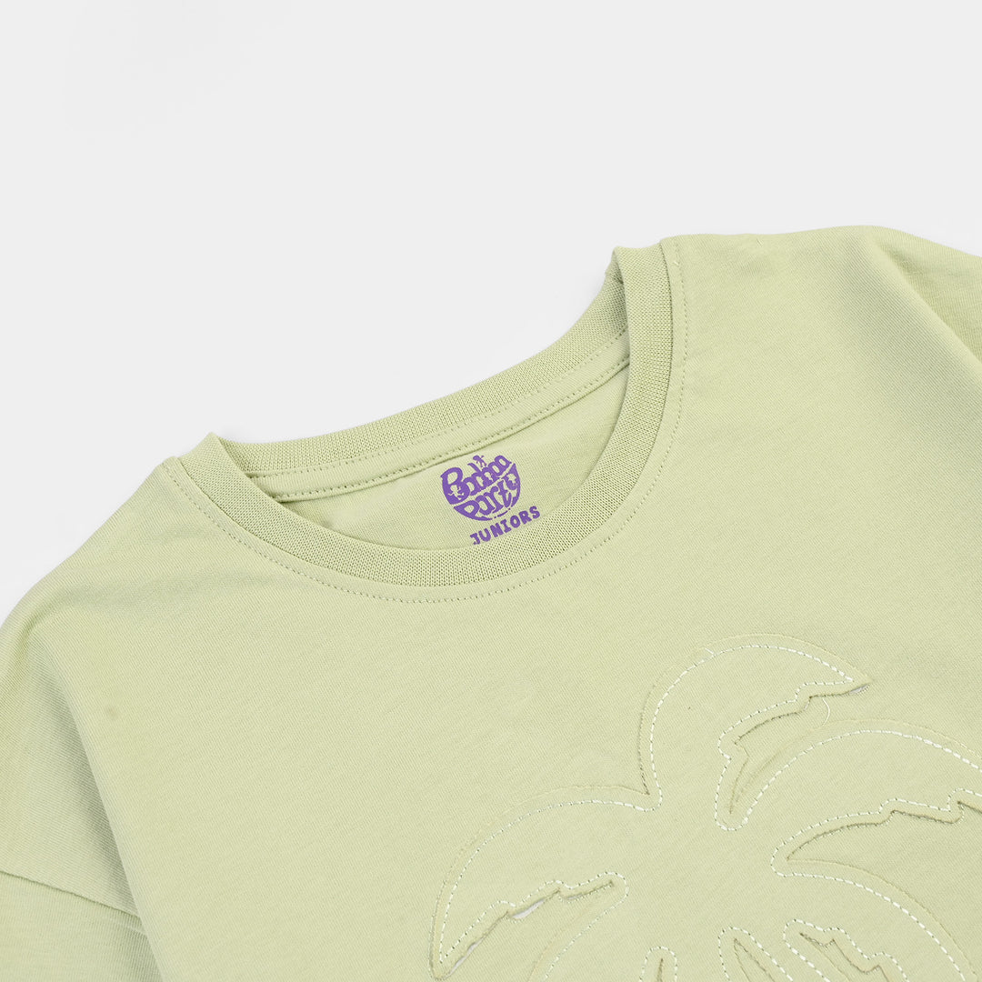 Girls Cotton Jersey T-Shirt H/S Palm Tree-GREEN