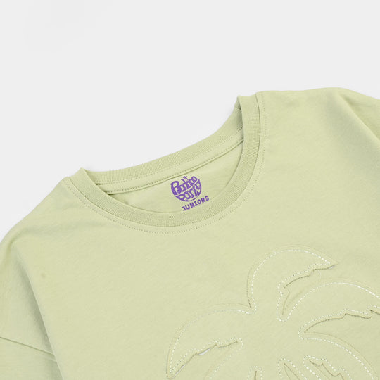 Girls Cotton Jersey T-Shirt H/S Palm Tree-GREEN