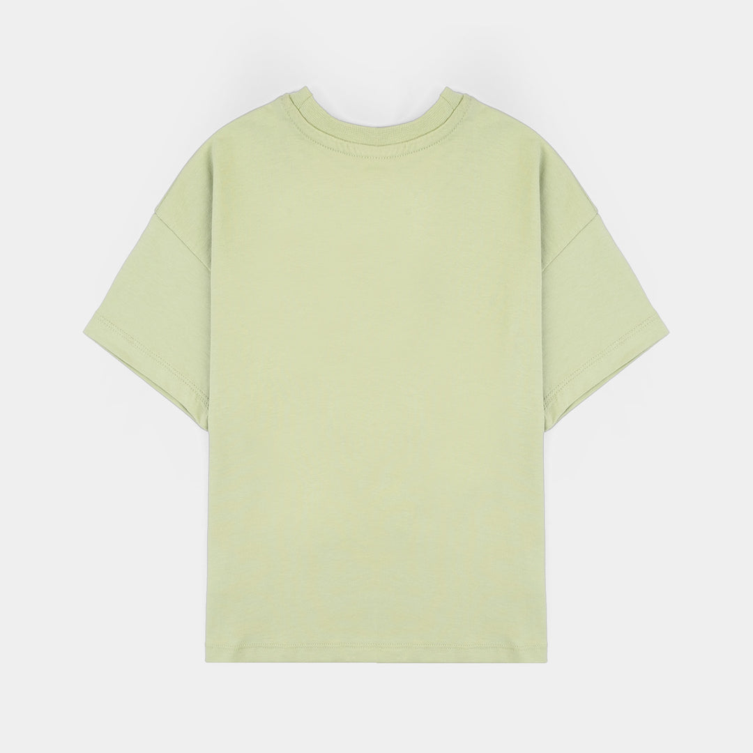 Girls Cotton Jersey T-Shirt H/S Palm Tree-GREEN