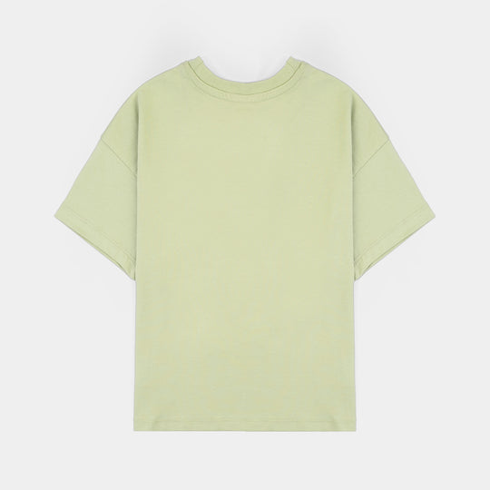 Girls Cotton Jersey T-Shirt H/S Palm Tree-GREEN