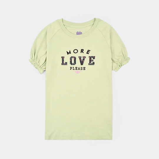 Girls Cotton Jersey T-Shirts H/S More Love Please-Green