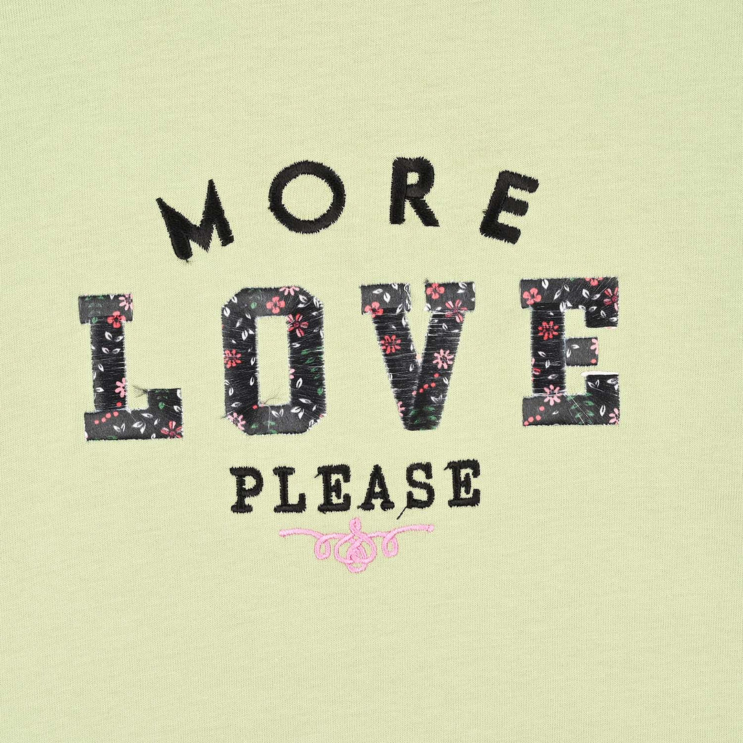 Girls Cotton Jersey T-Shirts H/S More Love Please-Green
