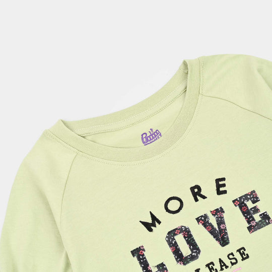 Girls Cotton Jersey T-Shirts H/S More Love Please-Green
