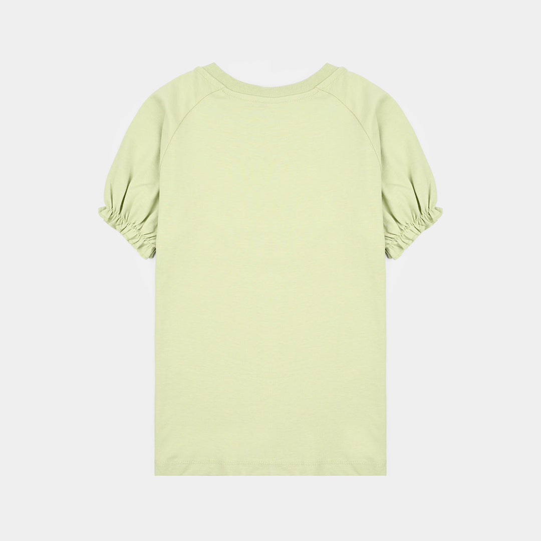 Girls Cotton Jersey T-Shirts H/S More Love Please-Green