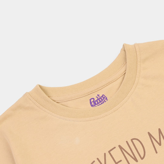 Girls Cotton Jersey T-Shirt H/S Weekend Mode-BROWN