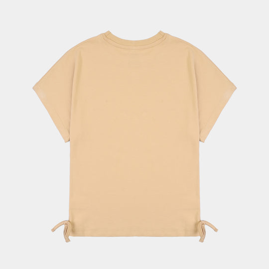 Girls Cotton Jersey T-Shirt H/S Weekend Mode-BROWN