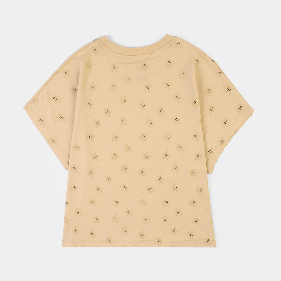 Girls Cotton Jersey T-Shirt H/S Flower Around Me-BROWN