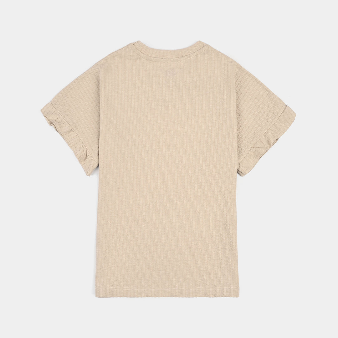 Girls Knitted Jacquard T-shirt Daisies-BROWN