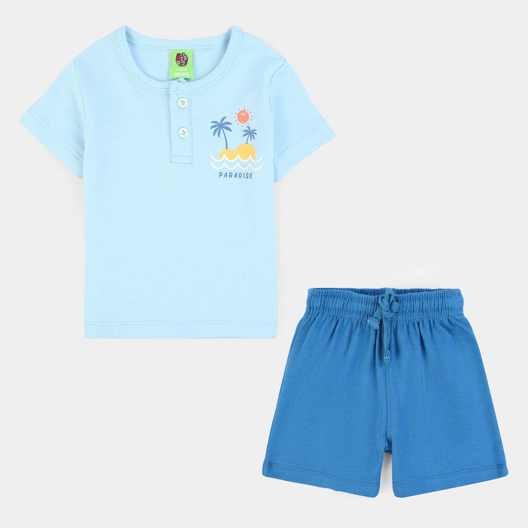 Infant Boys Cotton Interlock Suit Sun & Wave-BLUE