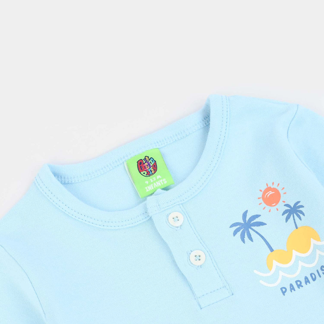 Infant Boys Cotton Interlock Suit Sun & Wave-BLUE