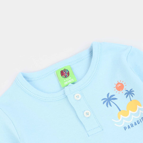 Infant Boys Cotton Interlock Suit Sun & Wave-BLUE