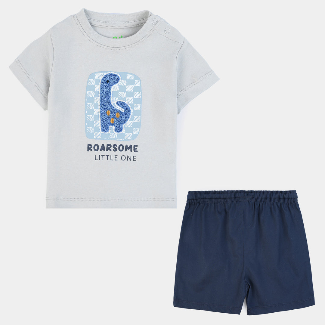 Infant Boys Cotton Interlock Roarsome Little One-Grey.Blue