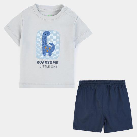 Infant Boys Cotton Interlock Roarsome Little One-Grey.Blue