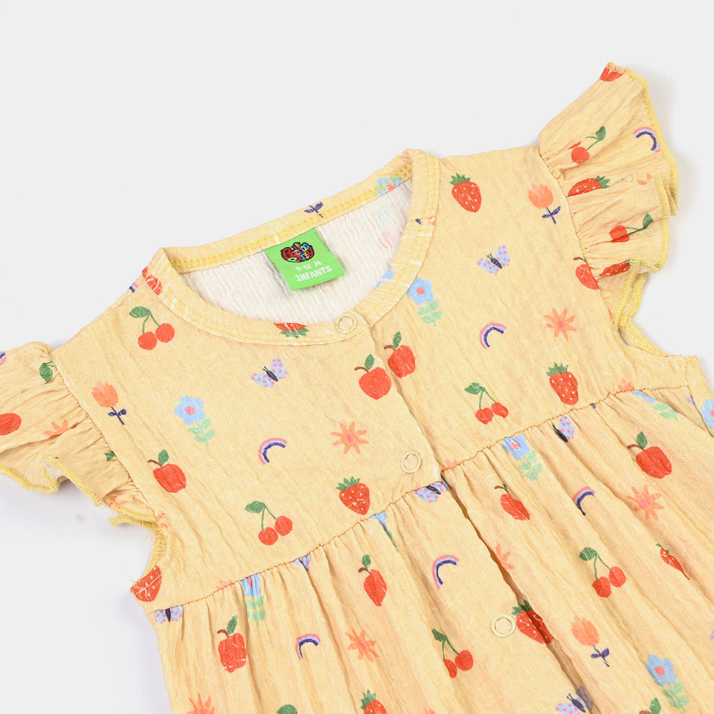Infant Girls Poly Crinkle Romper FRUITS-Yellow