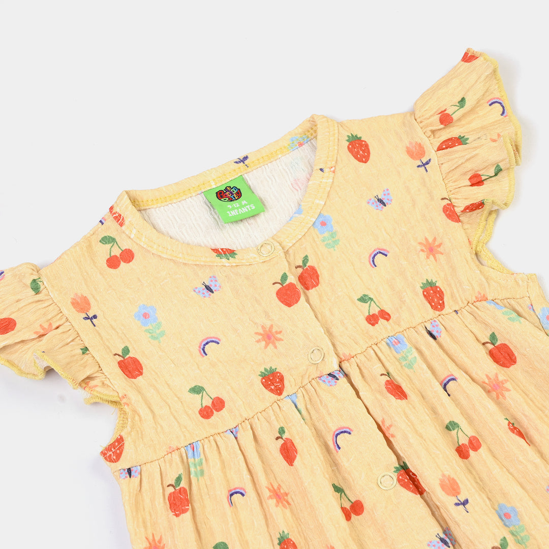 Infant Girls Poly Crinkle Romper FRUITS-Yellow