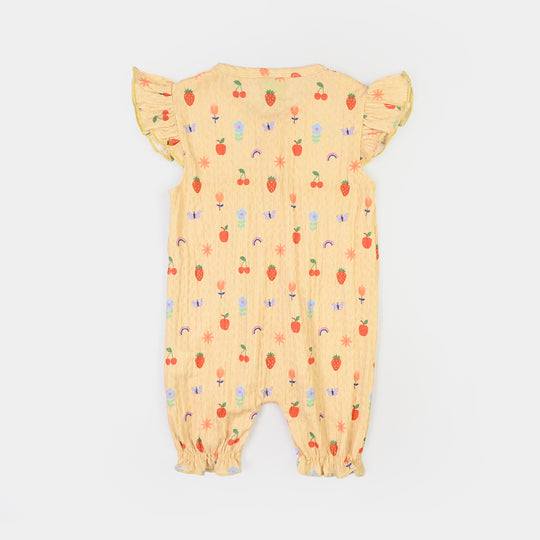 Infant Girls Poly Crinkle Romper FRUITS-Yellow