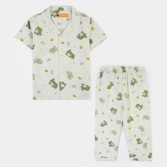 Boys Linen Viscose Nightwear Little Dino - Light Green